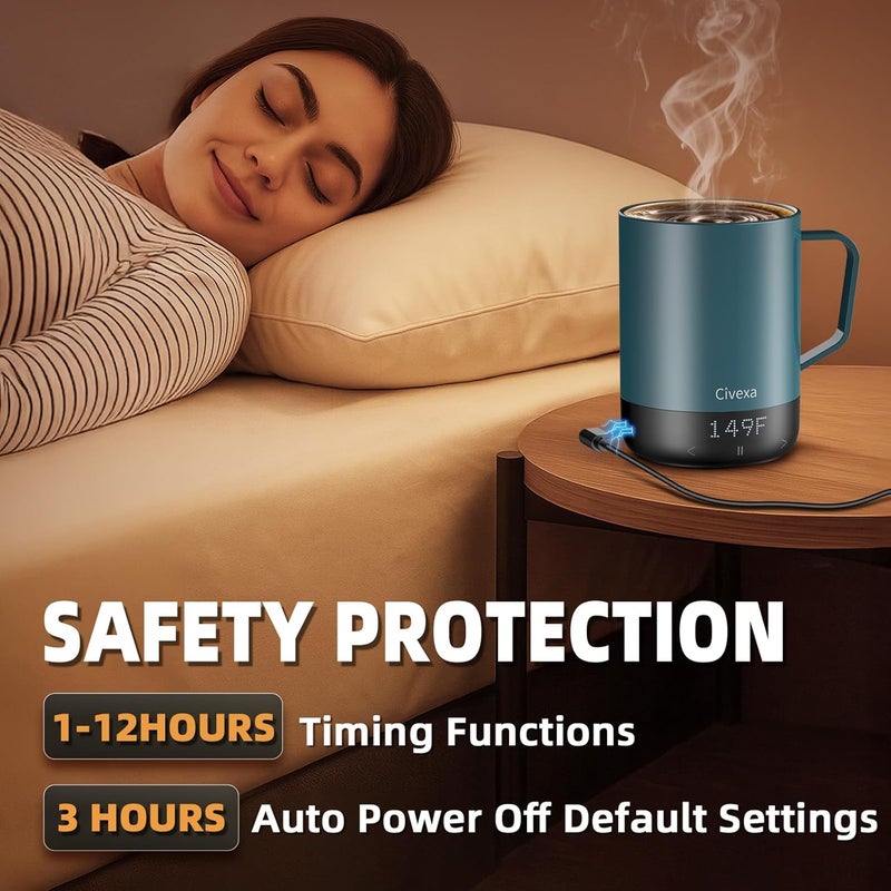 Civexa Magnetic Charging Rechargeable Self Heating Coffee Mug, Fast Heating & High Temperature 14Oz APP-Controlled Smart Coffee Cup Warmer, 120 Mins -Hot Up to 149℉ Smart Mug Warmer, Gifts for Women and Men - Image 4
